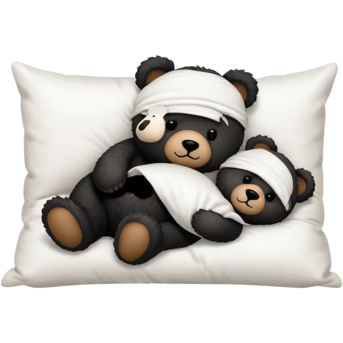 Cute black fluffly teddy bear sleeping on a White pillow emoji