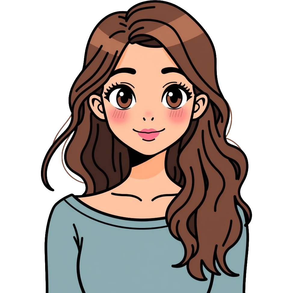 Girly girl with feminine features, long hair, cute outfit emoji