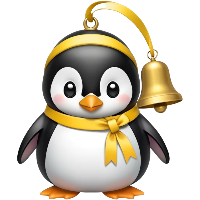 Penguin ringing bell yellow ribbon emoji
