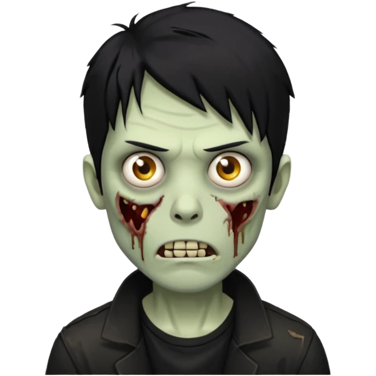 Zumbi masculino com cabelo preto de tamanho médio e com as roupas tudo da cor preta  emoji
