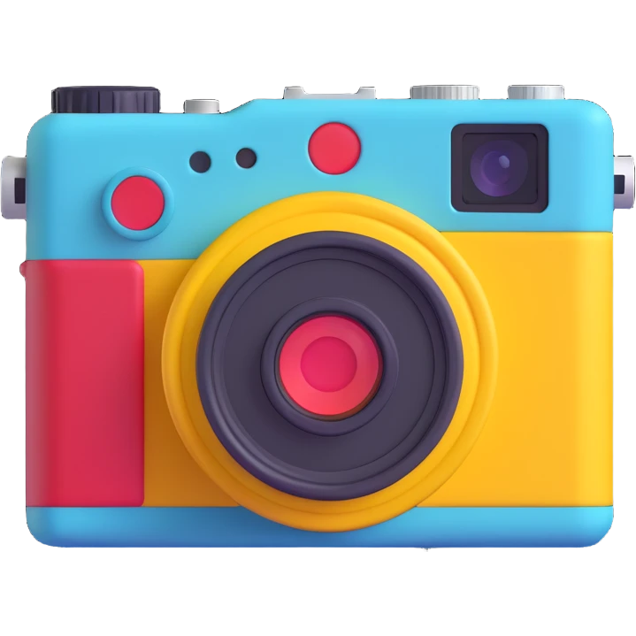 vibrant, 3D emoji of a classic rangefinder camera inspired by Canon P, with colorful accents emoji