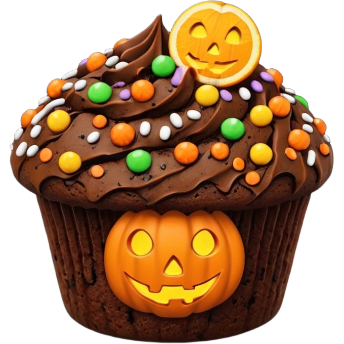 chocolate muffin with halloween decoration on top emoji