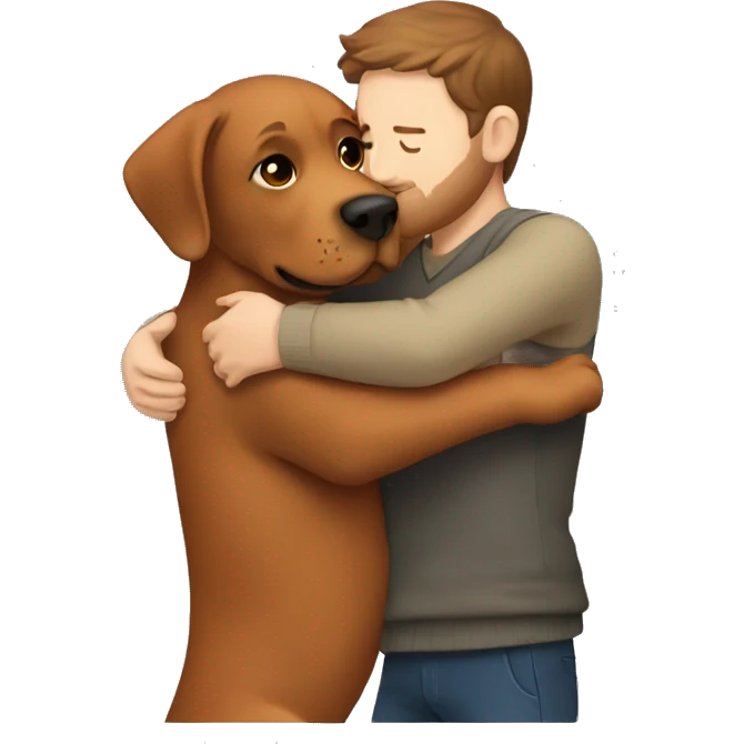 Red Labrador giving brown haired man a hug emoji