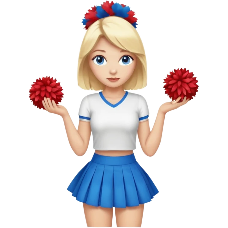 Blonde woman cheerleader with blue eyes, short skirt and Pom poms emoji