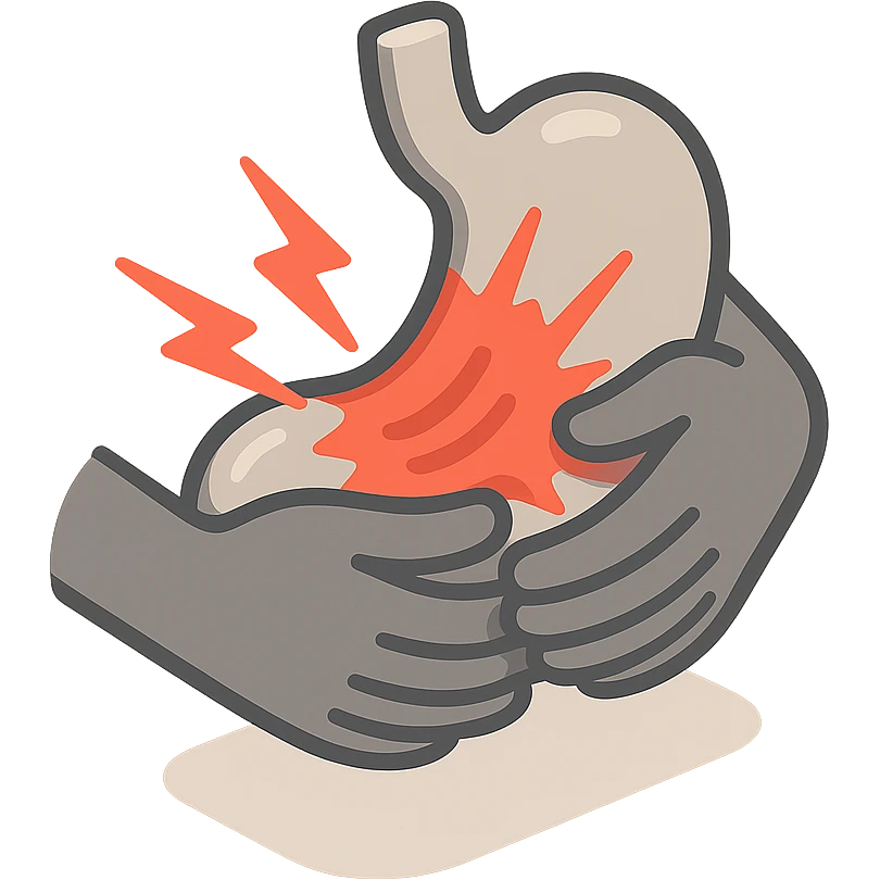 close-up of stomach pain, stomach held by hands, waves of pain, detailed shadows and highlights, no face or legs, transparent background emoji