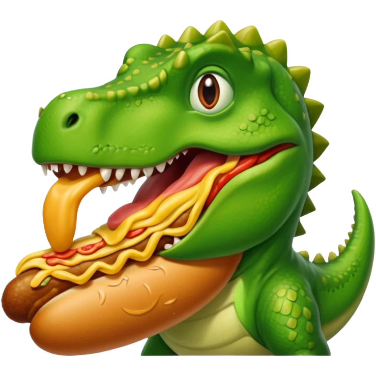 dinosaur eats hotdog, porttrait emoji