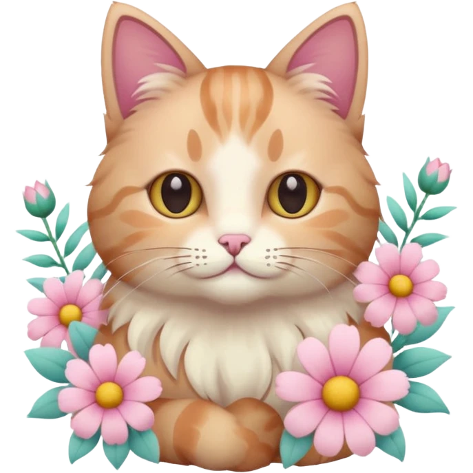 cat with flowers and pastel colors aesthetic emoji