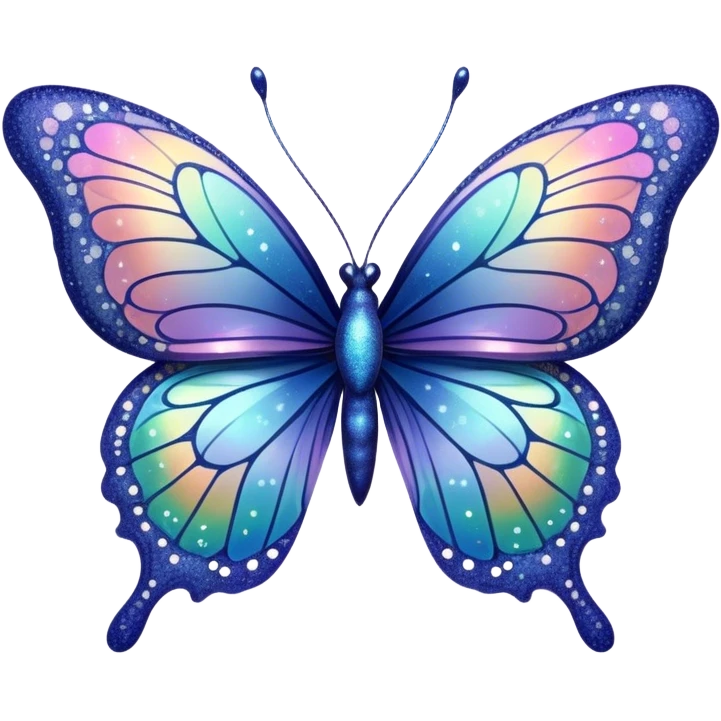 Pastel sparkly indigo glittery iridescent rainbow transparent butterfly with detailed intricate patterns emoji