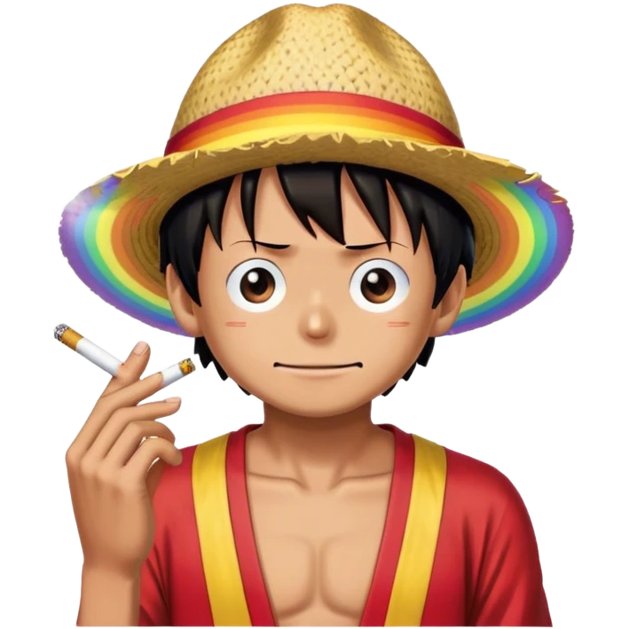 Luffy with a cigarette and rainbows emoji