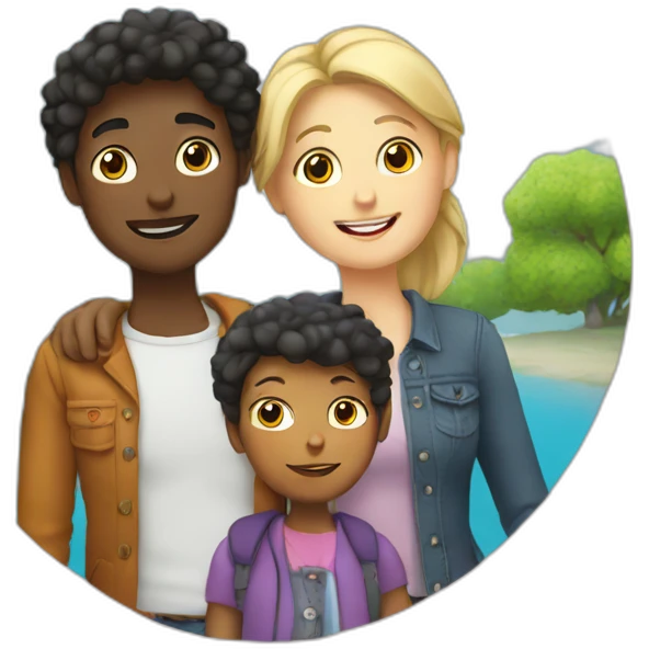 lesbian european white family with boy and girl andblack cat emoji
