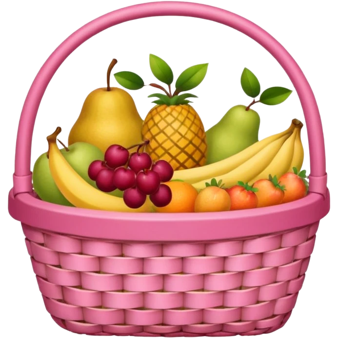 Pink basket, plaid lining, with both food, drink and fruits emoji