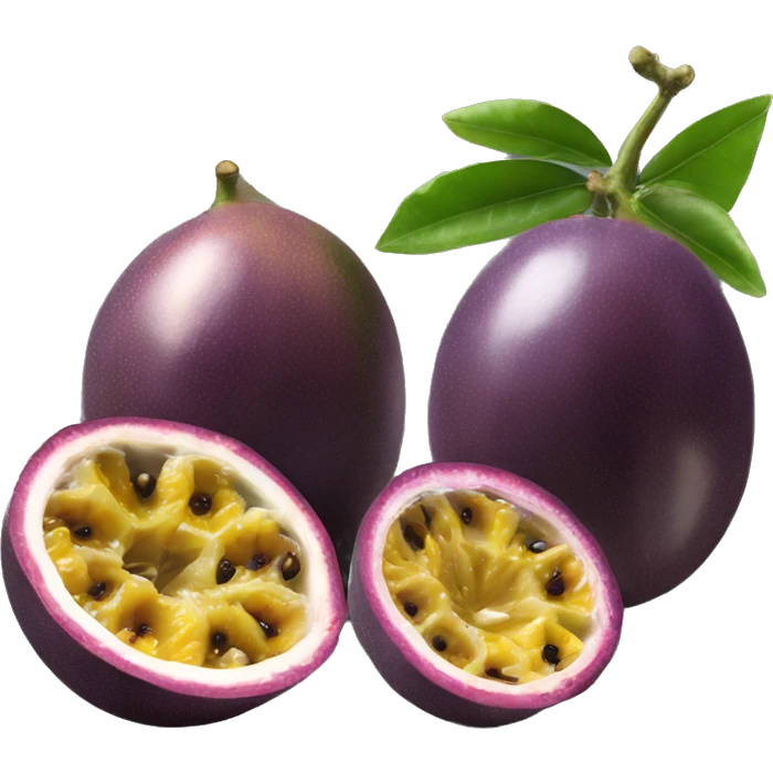 One passionfruit and one piece of cut passionfruit emoji