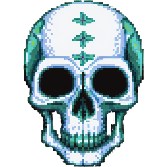 A pixelated skull with X eyes emoji