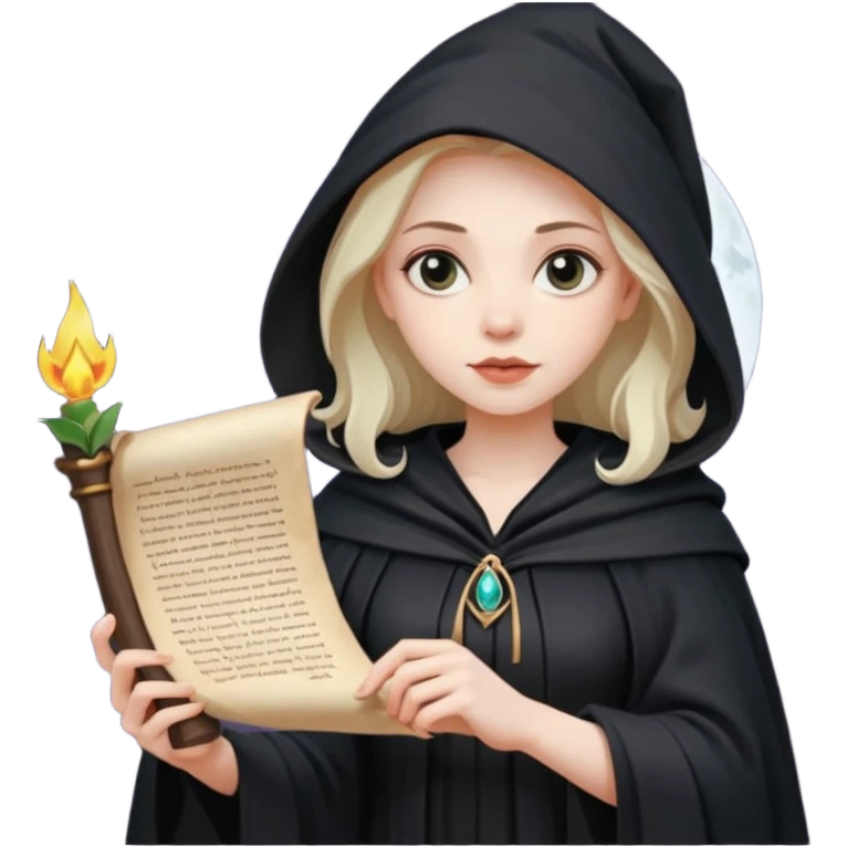 Девушка ведьма держит свиток emoji
