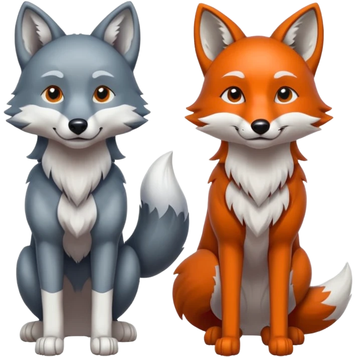 draw a wolf and a fox together in different poses emoji