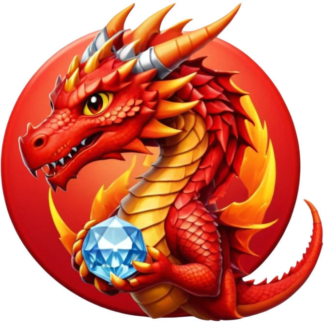 red dargon with the logo behind of a red cirlce with dimond shave with a cube red achritey emoji