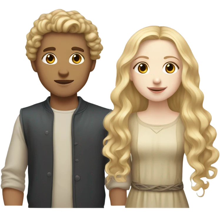 Pale girl with long slavic blonde hair with   a pale boy light brown  curly hair emoji