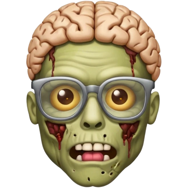iPhone zombie emoji with a decayed brain, glasses, and a t shirt that says « braindead » emoji
