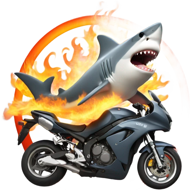 Shark on a motorbike jumping through a Circle on Fire  emoji