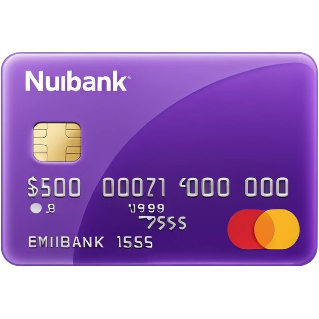 credit card, purple, writen in white "NUBANK" emoji