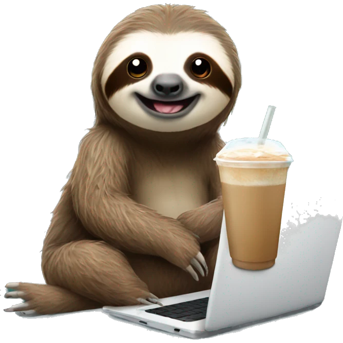 sloth with laptop and ice latte emoji
