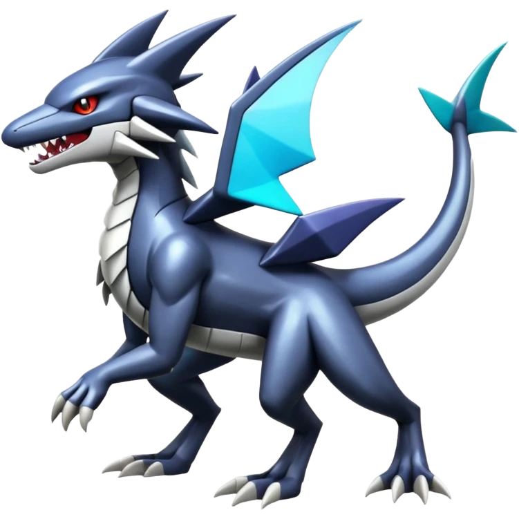 Futuristic Shiny Mightyena-Sharpedo-Garchomp-Noivern-Silvally-Fakémon-hybrid-creature (full body)  emoji