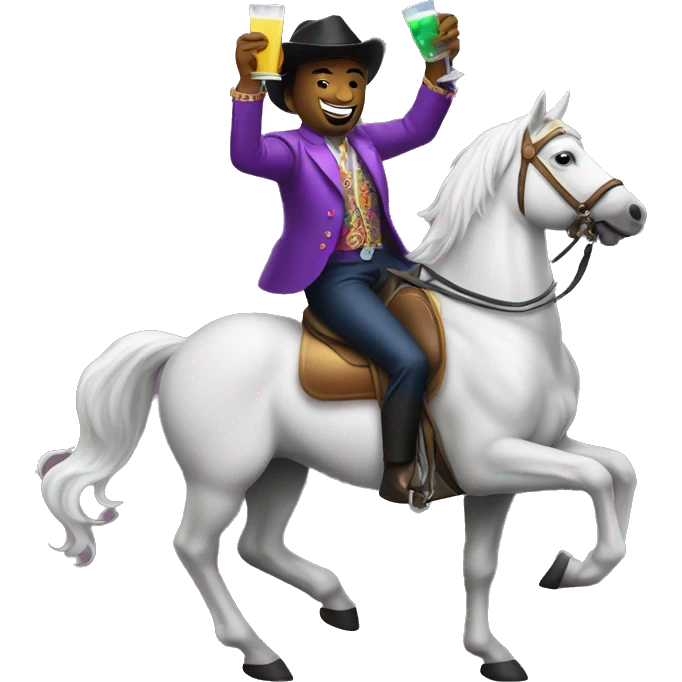 disco man riding a horse with drink in his hand emoji