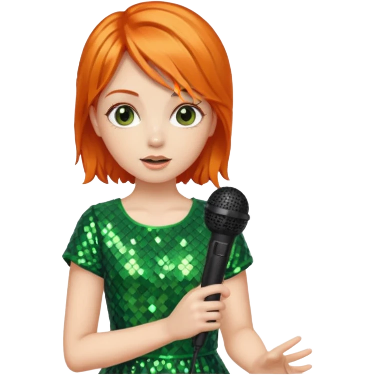 girl in green blink dress, orange hair, holding a mic



















 emoji