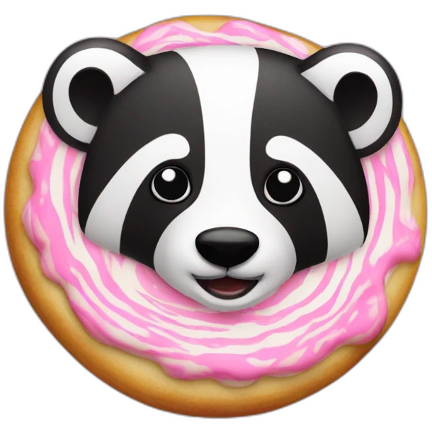 A badger with a white cookie with pink Swirl emoji