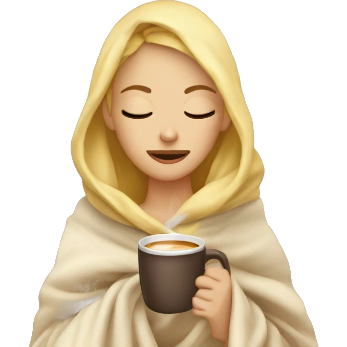 blonde girl inside a blanket sipping coffee eyes closed emoji