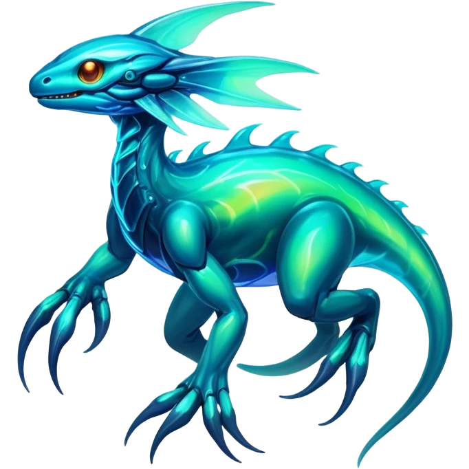 Exotic futuristic bioluminescent translucent transparent lush warm-colored neon-glowing iridescent Fakémon-Fionbri-Vernid-creature emoji