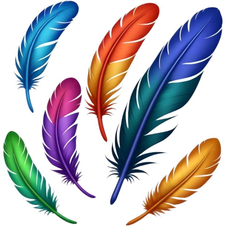 Different colored feathers different sizes upside down right side up curled straight floating ￼ emoji