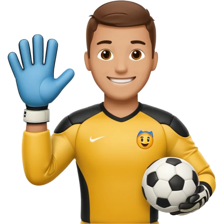 Football goalkeeper gloves with man goalkeeper and small emoji emoji