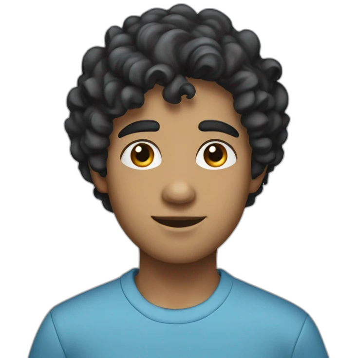 Young cobbler, white skin, black hair, curly hair,short hair, black eyes, wearing a blue shirt emoji