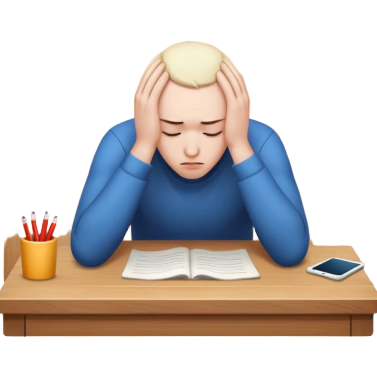 character with hands on desk, head down in defeat emoji emoji