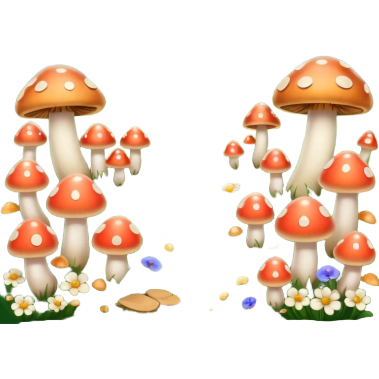 Una pradera con muchas setas y hadas emoji