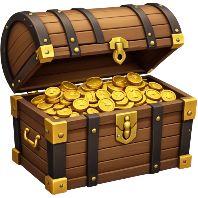 pirate treasure chest object icon, wooden chest with gold details, slightly open with coins, 3D cartoon, mobile game icon style, centered, clean background, no text, no watermark
 emoji