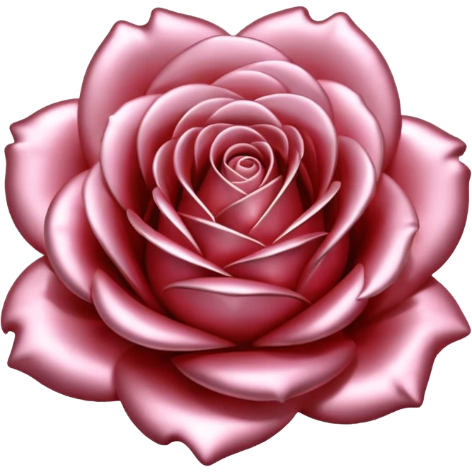 A rose emoji made of liquid silver metal, smooth metallic petals, reflective chrome surface, soft gradients, elegant shape, minimalistic iOS emoji style, centered, clean white background, realistic highlights, no text emoji