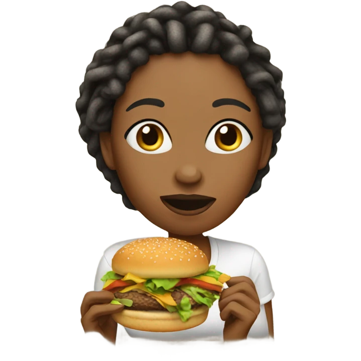 A lady with locs eating a burger emoji