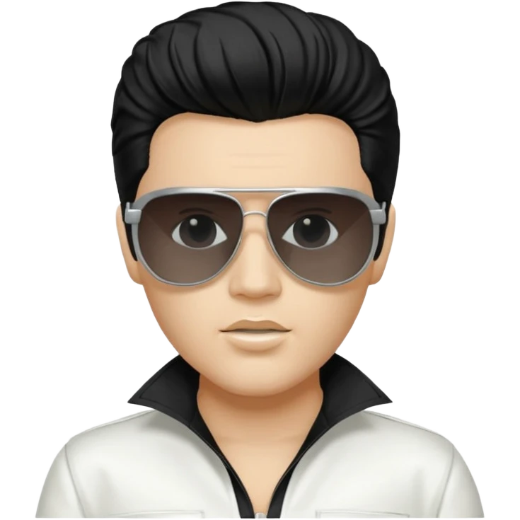 A boy with an Elvis Presley mask with sunglasses (with total black lenses)dressed as Elvis Presley (white dress) emoji