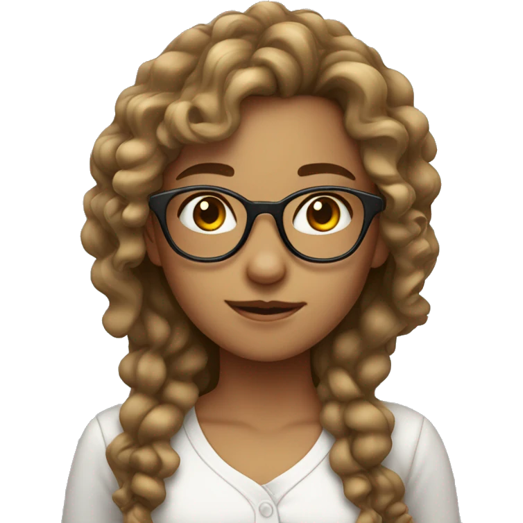 Long Curly hair girl with glasses with white shirt emoji