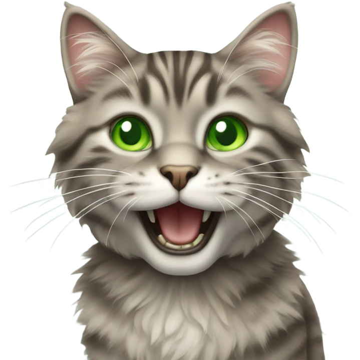 a fluffy tabby cat with green eyes meowing  emoji
