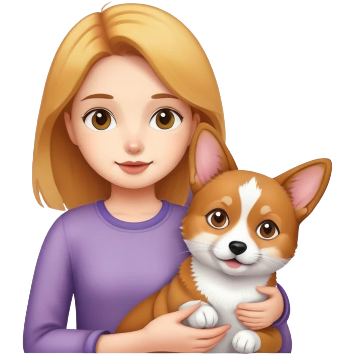 Girl holding a cat and a corgi emoji