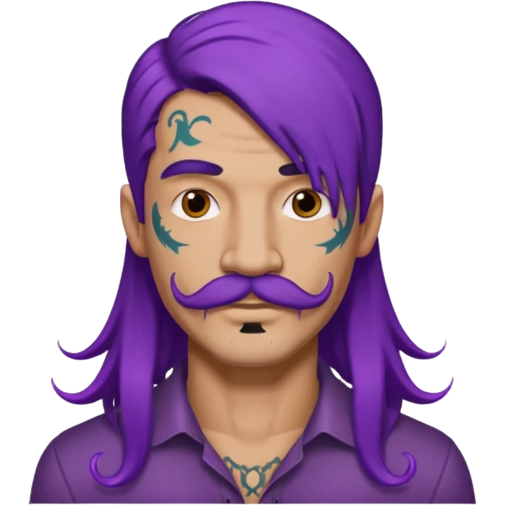  long purple haired man, mustached and face tattoes emoji