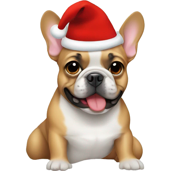Frenchie dog with Christmas hat emoji