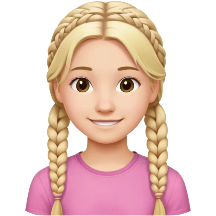 "- Nữ - 15 tuổi - Da trắng - Tóc vàng tết lọn nhỏ - Mặt xinh, áo hồng, cười" emoji