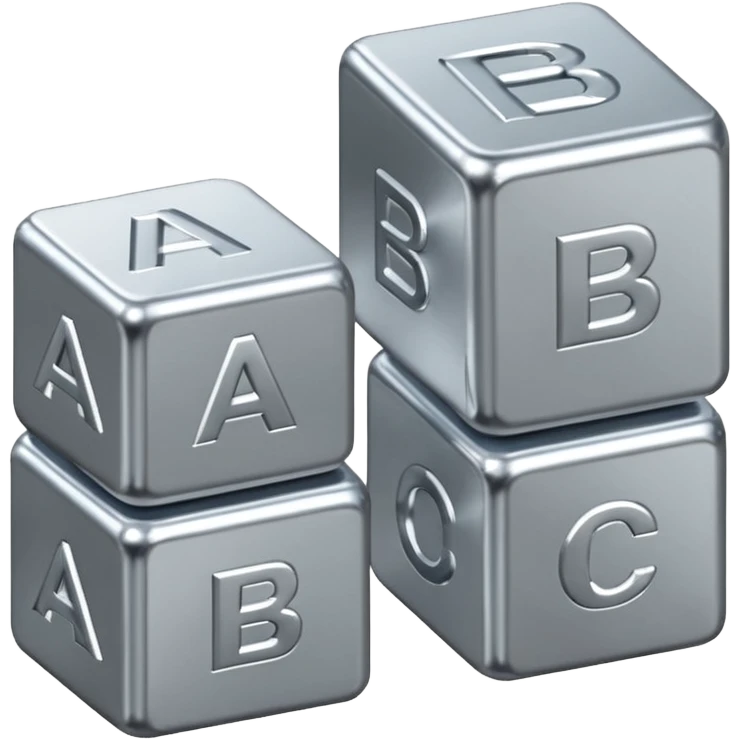Metallic A, B, C building blocks emoji
