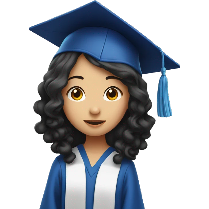 asian girl wearing blue graduation cap with long curly black hair emoji