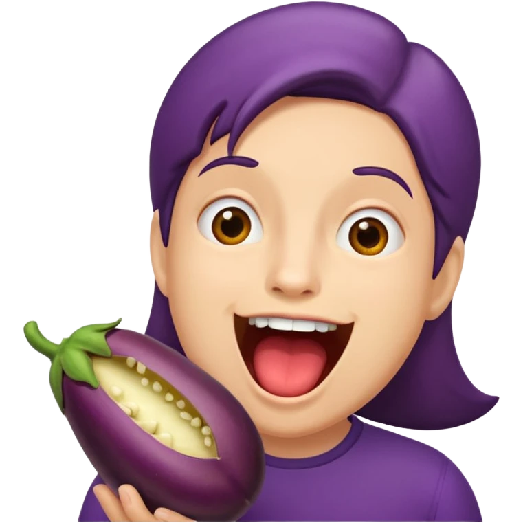 Mouth wide open with egg plant  emoji