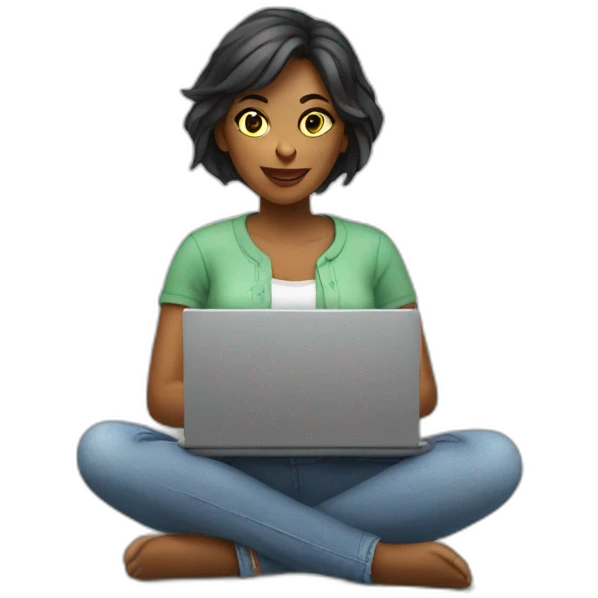 woman with laptop and money emoji